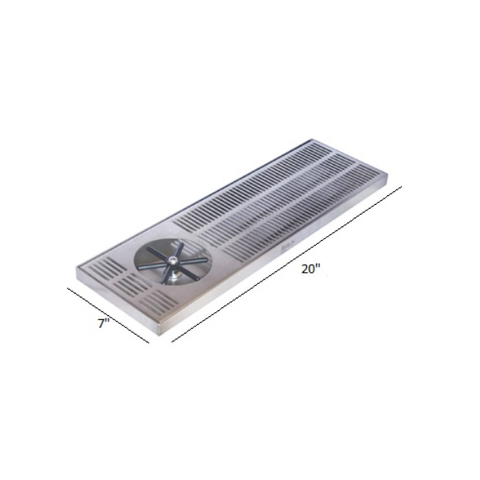 20"x 7" Side Spray Glass Rinser Drip Tray - Brushed Stainless - With Drain - Plastic