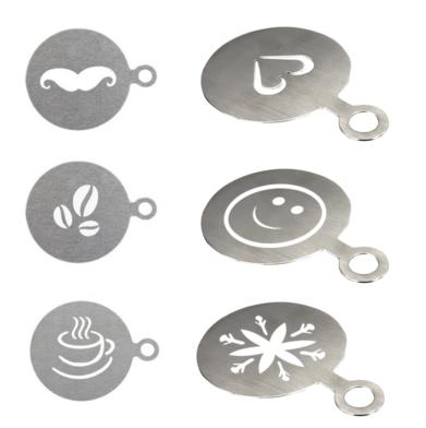 Krome Barista Stencils Stainless steel 6 Pcs set